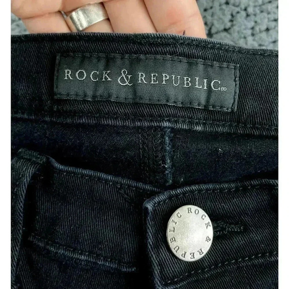 Rock & Republic Black Denim Capri Jeans 10 Stretch Kendall Cotton Blend - Picture 10 of 12